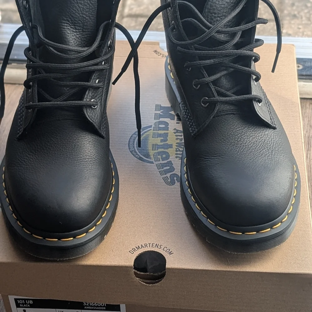 Dr. Martens Black Boots with Yellow Stitching - Picture 2 of 3